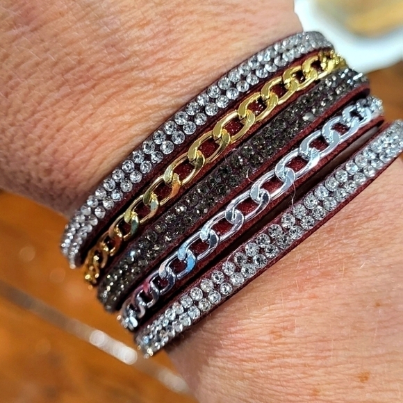Costume Jewelry Jewelry - 5-in-1 Chain Link Bracelet Set - Gold and Silver Tones with Snap Closure